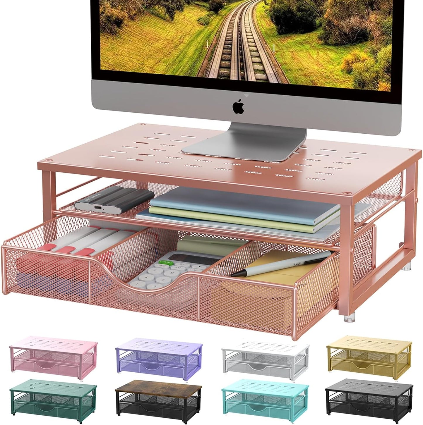gianotter Computer Monitor Stand Riser, Desk Organizers and Accessories with Drawer, Office Desk Accessories & Workspace Desktop Organizers Storage for Printer Stand (Black)
