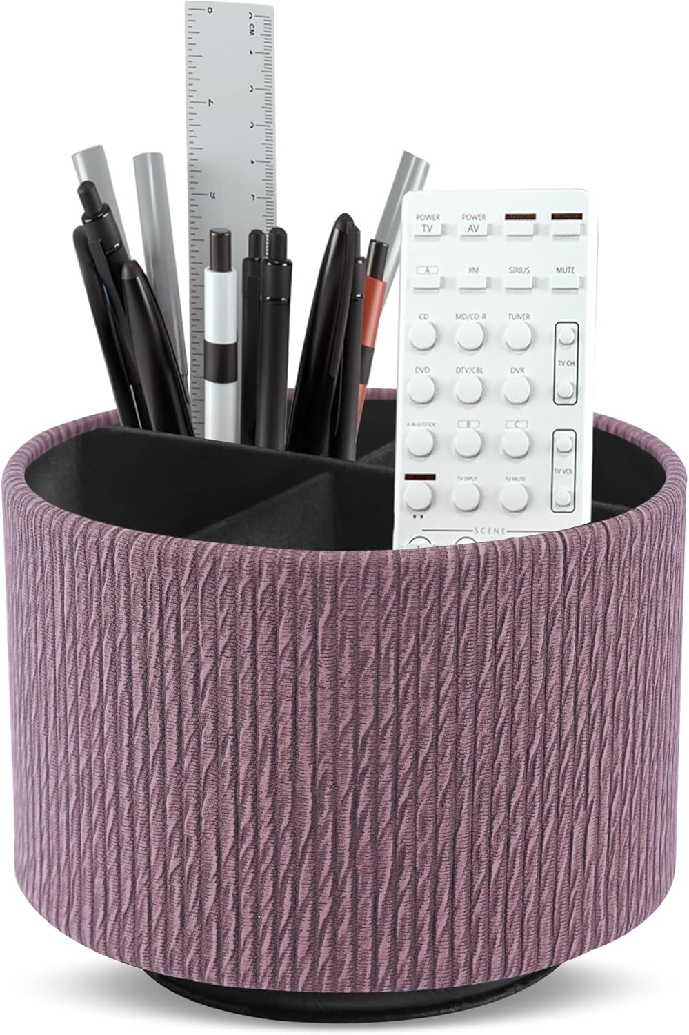 Hennaja Round Leather Art Supply Organizer,Remote Control Holder,360 Degree Rotating,Multi-Functional Pencil Holder,4 Compartments Desktop Stationary Organizer(1-Blue Bird) - Colors C