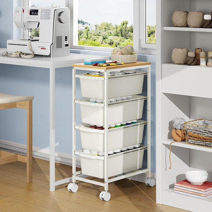 Rolling Storage Cart with 3 Drawers, Craft Organizer, Wooden Tabletop Utility Cart for Bedroom, Children's Room and Office Organization, Under Desk Trolley with Lockable Wheels,White