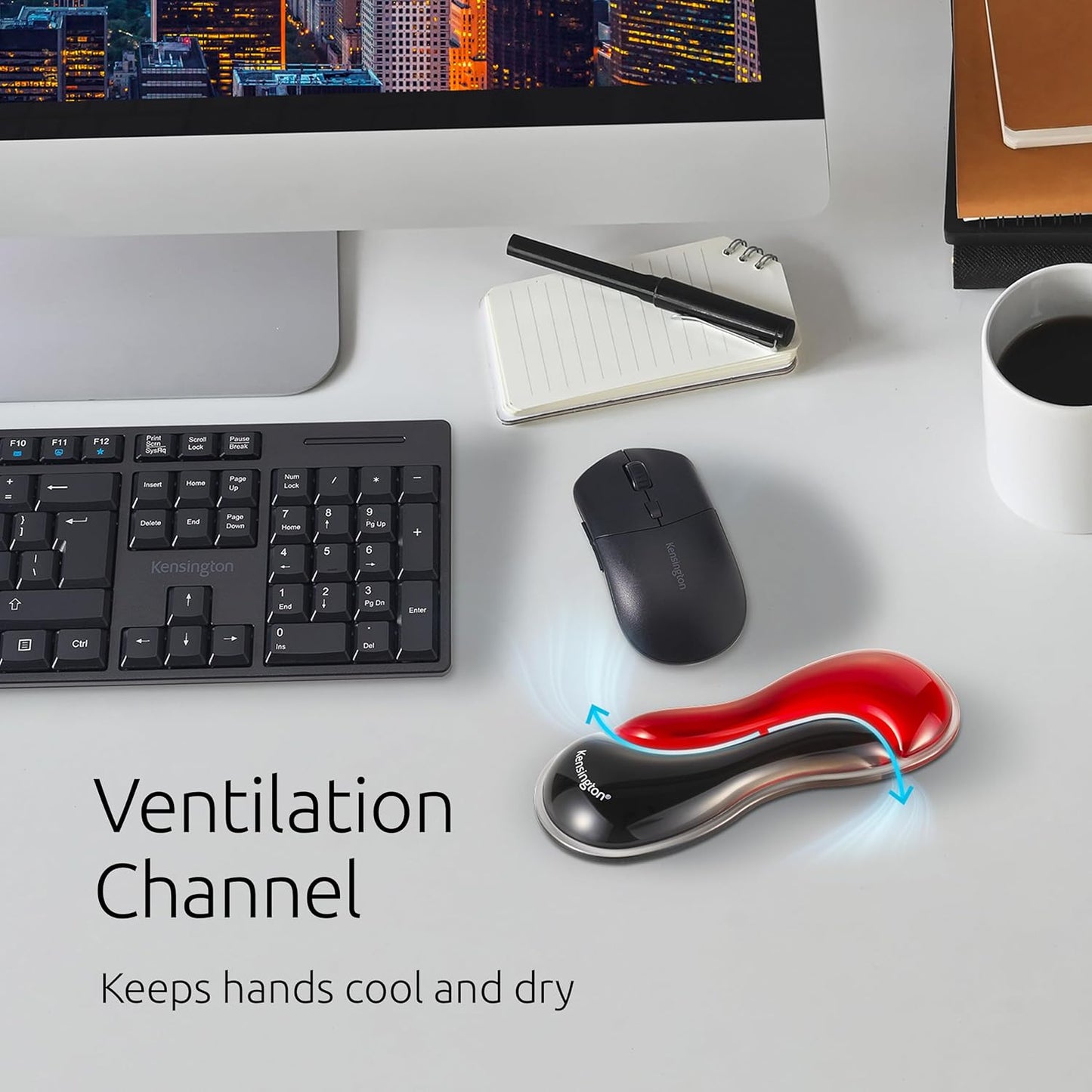 Kensington Slim Duo Gel Wrist Rest for Low Profile Keyboard, Wrist Pad for Keyboard, Ergonomic Wrist Pad for Computer, Non-Skid Computer Pad with Wrist Support, Blue K62441WW, 19" x 3.7"x 0.7”