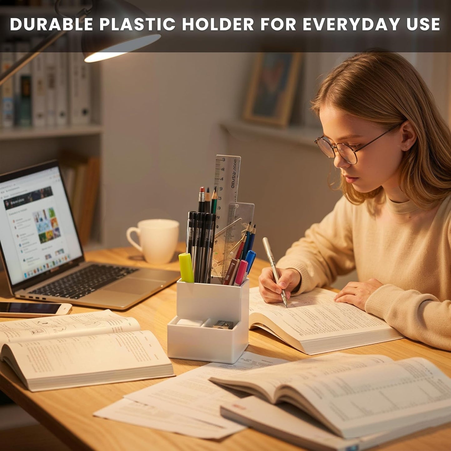 Black Pen Holder for Desk | 3 Compartment Organizer Desk for Pen, Pecils, Makeup Brushes, Tooth Brushes | Cute Pencil Cup Desk Organizers and Accessories for Office, Home, Classroom, Teacher Desks