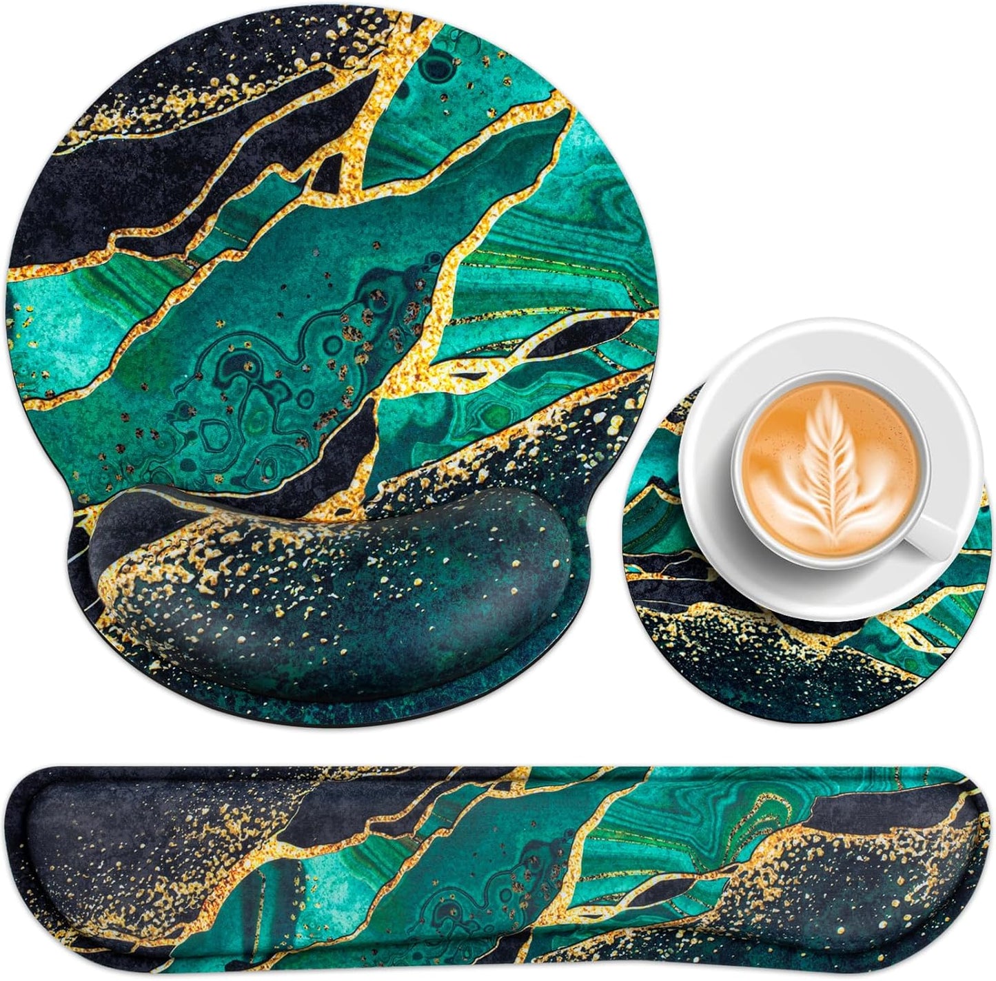Mouse Pad with Wrist Rest Set, Qomolama 3-in-1 Wrist Support Mouse Pad Set, Floral Gaming Mousepad with Anti-Skid Base,Ergonomic Mouse Pad,Memory Foam Keyboard Gel Wrists Rest