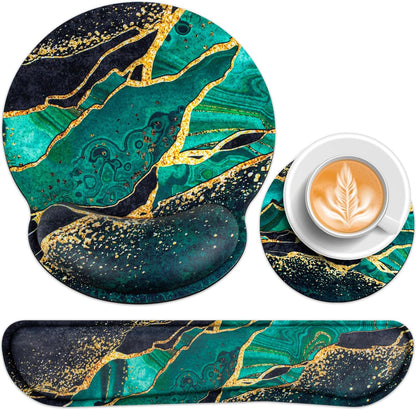 Mouse Pad with Wrist Rest Set, Qomolama 3-in-1 Wrist Support Mouse Pad Set, Floral Gaming Mousepad with Anti-Skid Base,Ergonomic Mouse Pad,Memory Foam Keyboard Gel Wrists Rest