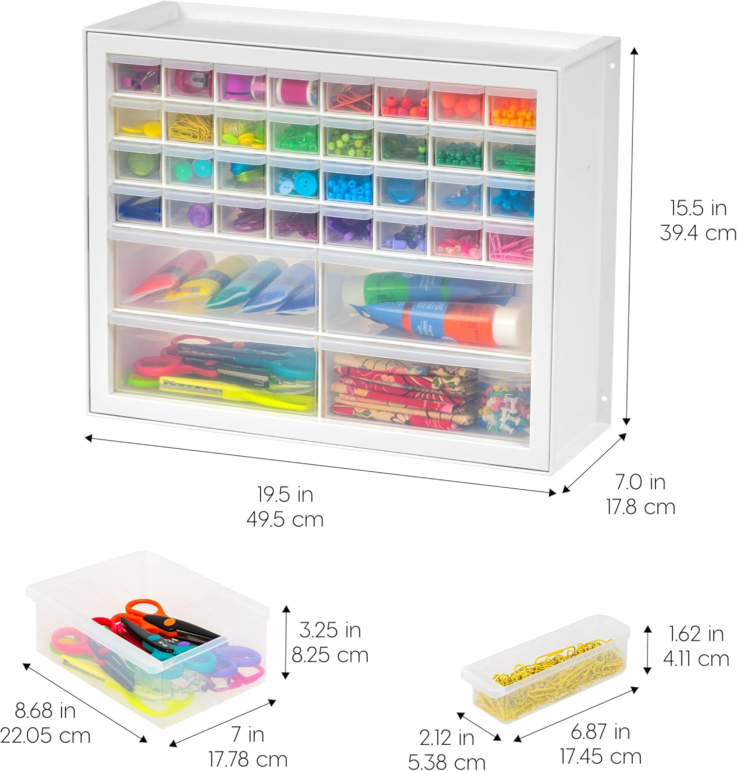 IRIS USA Small Parts Storage Cabinet, Made in USA, 64-Drawer Organizer Chest for Hardware, Screws, Nuts & Bolts, Charms, Beads, Craft Supplies, Scrapbook & Hobby Storage, Teacher Toolbox – White