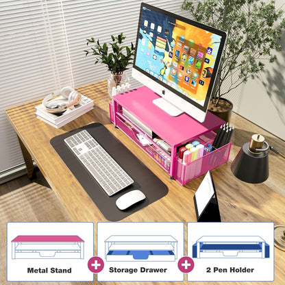 OPNICE Desk Organizers and Accessories, Computer Monitor Stand Riser with Drawer and 2 Pen Holders, Printer & Laptop Stand, Office Desk Accessories & Workspace Organizers for Home Office Supplies, Black