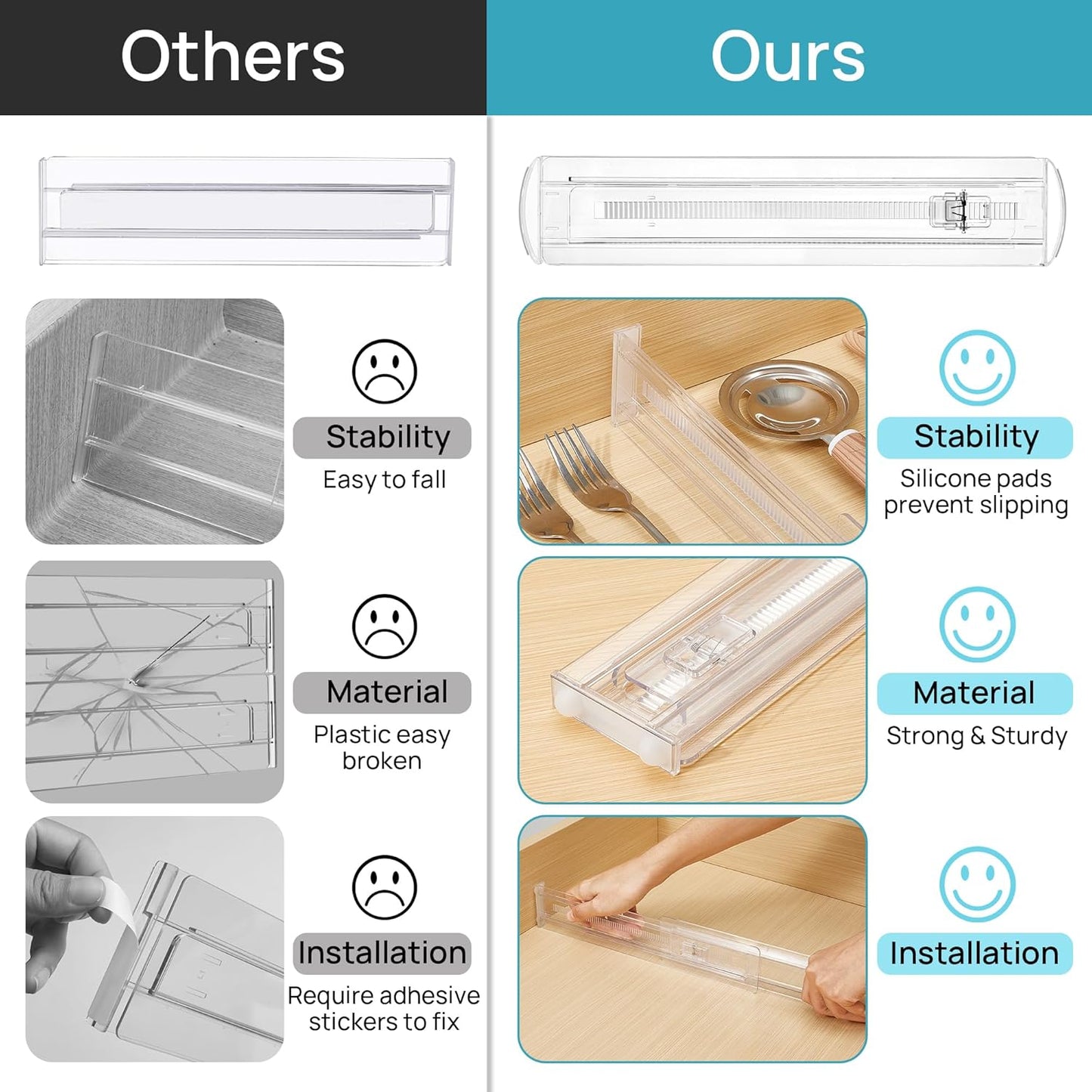 Vtopmart 12 Pack Drawer Dividers for Clothes, 4" High 10.2"-16.5" Adjustable Expandable Dresser Drawer Organizer, Clear Plastic Separators for Dresser, Baby Clothing, Underwear, Cosmetic, Toiletries