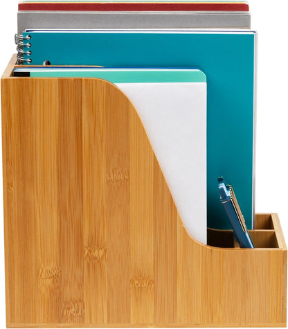 Mind Reader Vertical File Storage, Desktop Organizer, Magazine Holder, Office, Bamboo, 6"L x 11"W x 10"H, Brown