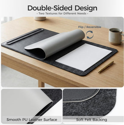 Desk Mat – Double-Sided Vegan Leather & Felt | Built-In Magnetic Cable Organizer & File Storage | Premium Workspace Pad for Office, Gaming & Creative Professionals-（Green）