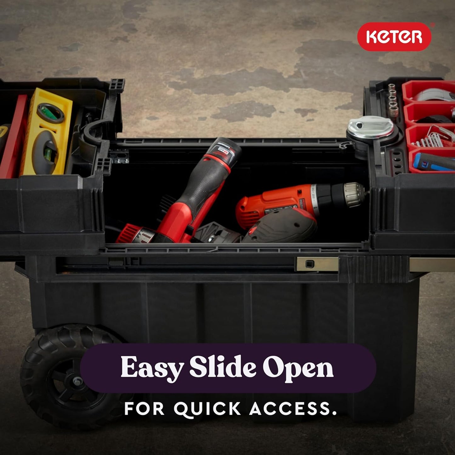 Keter Stack-n-Roll Two Drawer Tool Box for Small Parts and Power Tool Accessories, Fits Keter Modular Tool Storage System