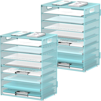 DALTACK 9-Tier Paper Organizer for Desk, Mesh Letter Tray Desk Organizer with Handles, Space-Saving File Organizer for Office Home School Classroom, Black