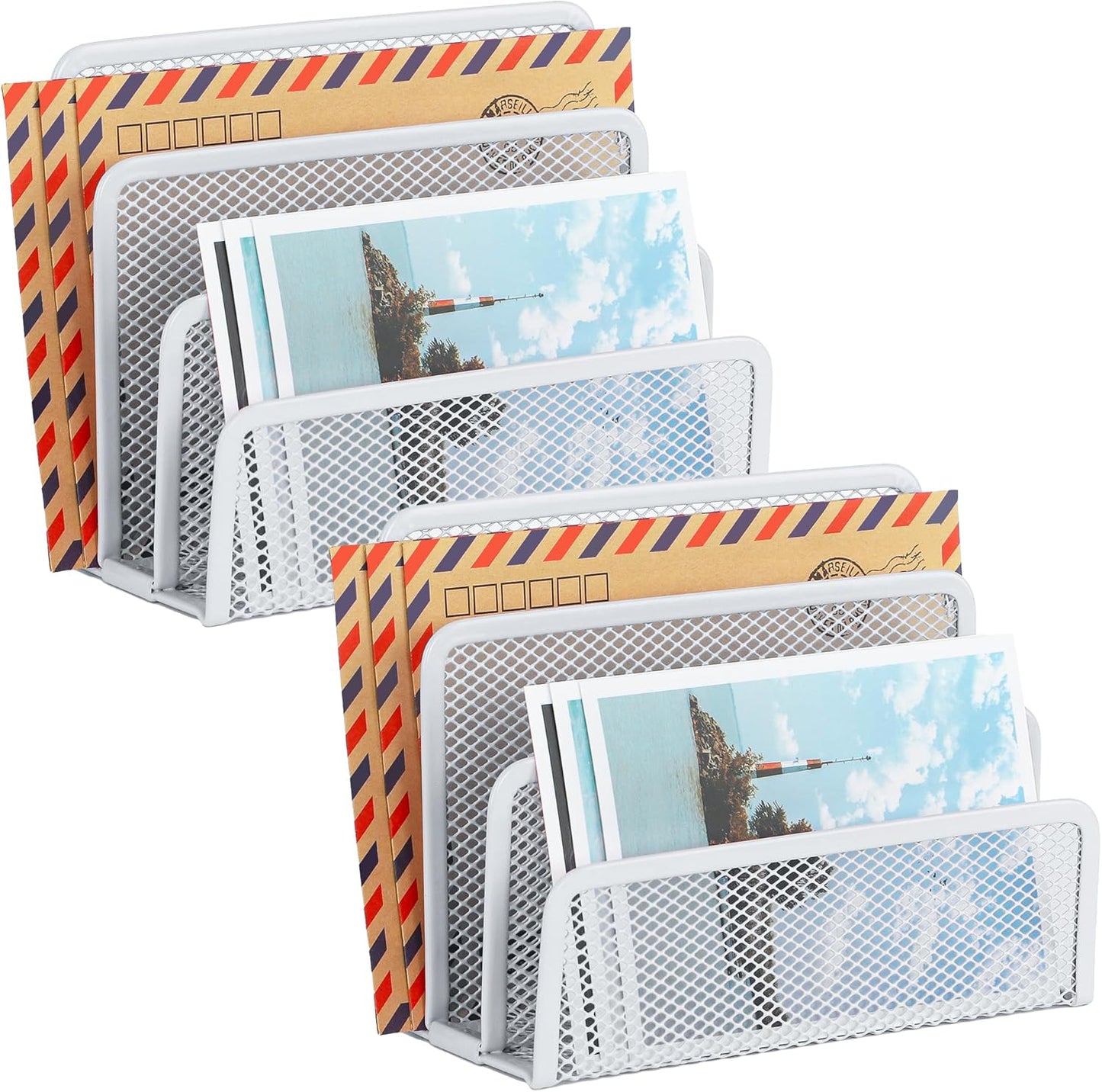 EASEPRES Desk Mail Organizer, Office Small Desktop Metal Mesh Envelope Letter Sorter Paper File Holder Organizer with 3 Vertical Upright Compartments, Black 1 Pack