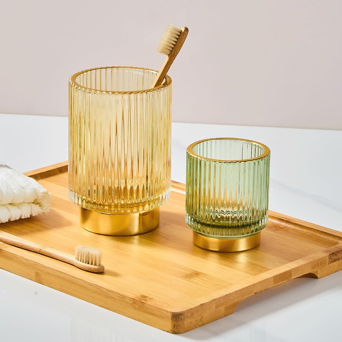 Makeup Brush Holder Organizer,Toothbrush Holders,Desk Pen Pencil Holder,Multifunctional Vintage Glass Brush Cup（L/Green/A3-6-US）