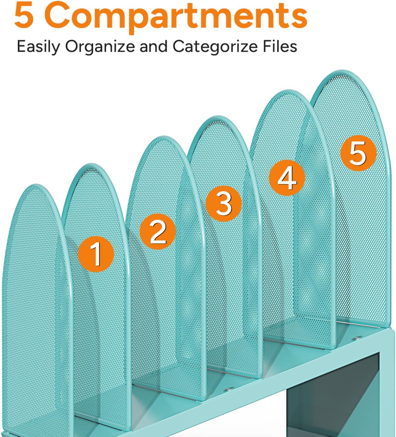 5-Section Desk File Organizer, Metal Mesh Folder Organizer for Documents, Mail & Office Papers (Black)