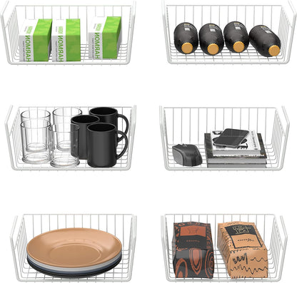 Simple Houseware Under Shelf Basket, White – 2-Pack Space-Saving Storage Organizer for Kitchen, Pantry, Closet, Office – Wire Metal Shelf Organizer, No Tools Required