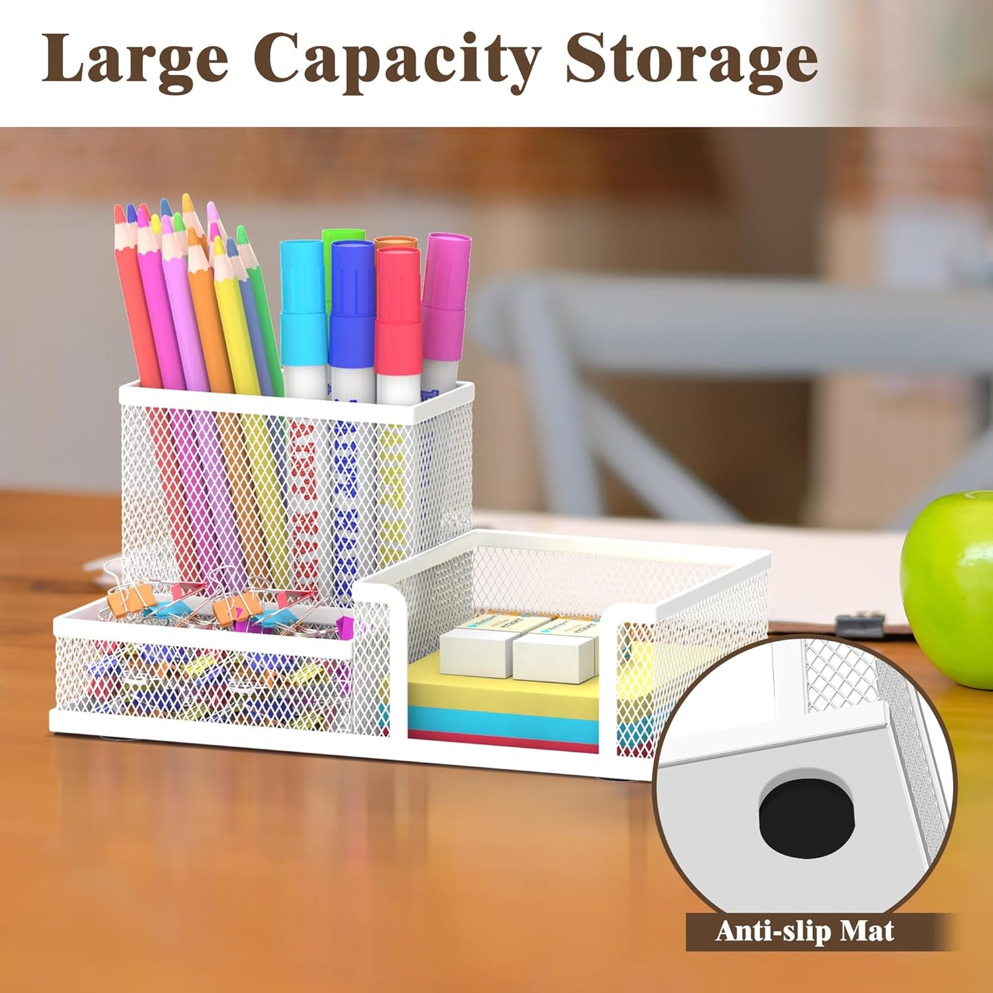 SUPEASY Pen Holder Desk Organizer, Office Supplies Pencil Holder with 3 Compartments, Desk Accessories and Workspace Organizers for Home School Classroom, Black
