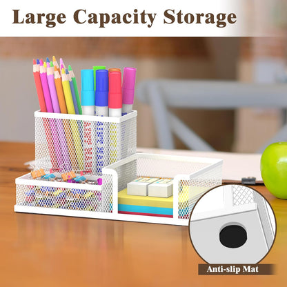 SUPEASY Pen Holder Desk Organizer, Office Supplies Pencil Holder with 3 Compartments, Desk Accessories and Workspace Organizers for Home School Classroom, Black
