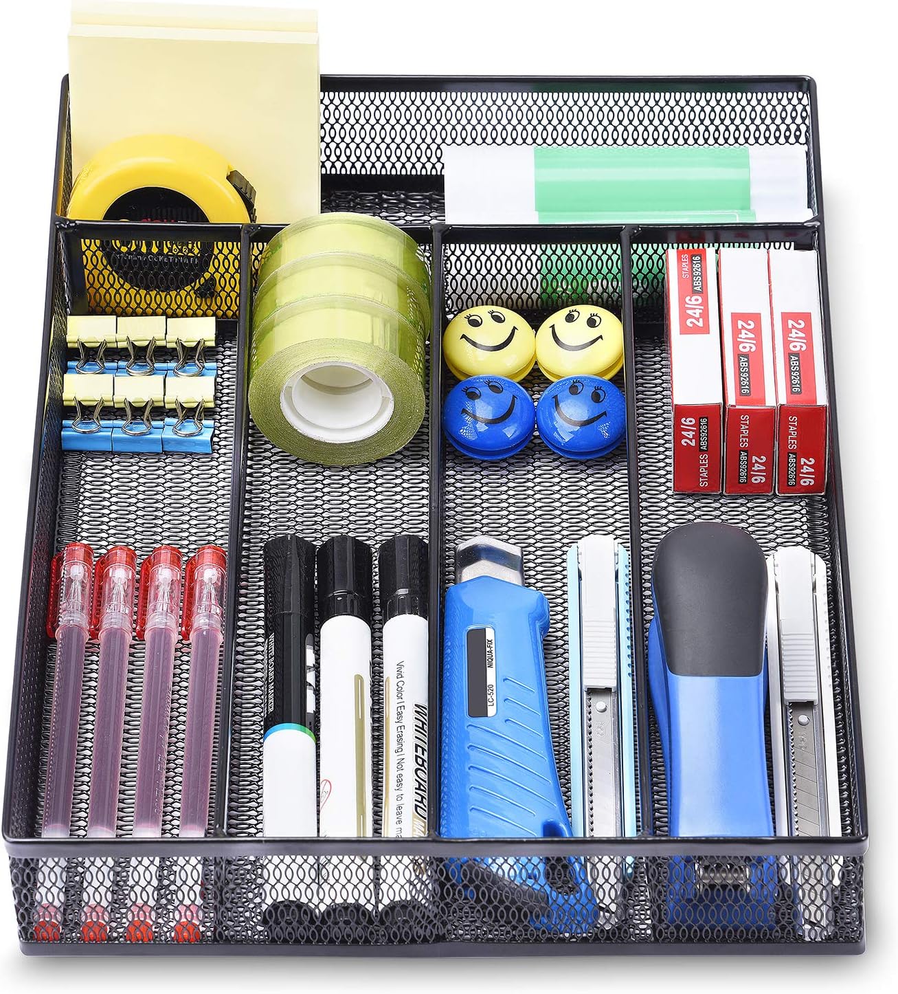 WuGeShop Expandable Office Drawer Organizer, 6 to 7 Compartments Adjustable Mesh Desk Drawer Organizer, Good Desk Organizer for Office Supplies and Art Supplies