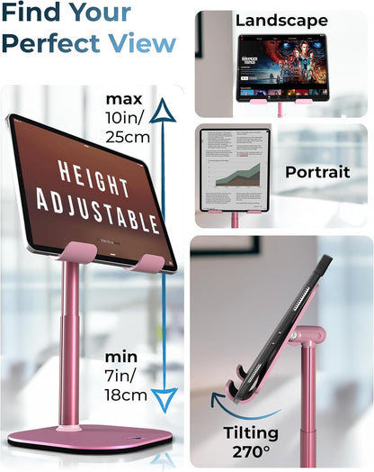 COOPER TabHolder, 7-10" Height Adjustable Tablet Stand, Premium iPad Stand for Desk, 270° Tilt iPad Holder for Desk, Tablet Holder, 15.6-17" Portable Monitor Support (Black)