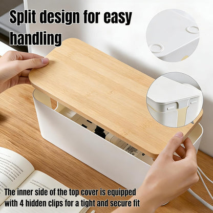 1 Large + 1 Small Cable Management Box Set – 2-Piece Cord Organizer Box, Home Office Desk Wire Storage & Cable Management Solution (Acryliclid lid/Black)