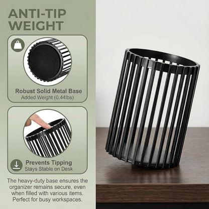 Black Pen Holder for Desk, Metal Pen Caddy Pencil Cup, Cute Makeup Brushes Cup, Desktop Makeup Brush Holder, Metal Desk Organizers and Accessories, Office Accessories Aesthetic