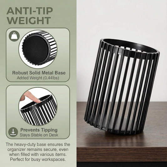Black Pen Holder for Desk, Metal Pen Caddy Pencil Cup, Cute Makeup Brushes Cup, Desktop Makeup Brush Holder, Metal Desk Organizers and Accessories, Office Accessories Aesthetic