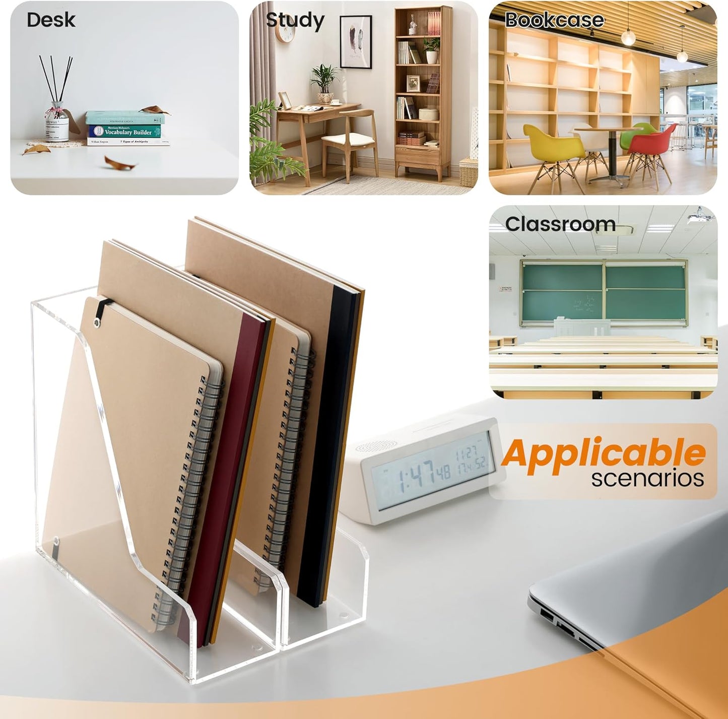 Magazine Holder, Clear Acrylic Magazine Rack, File Organizer for Office Desk, Book Organizer,-One-Piece-3 Vertical spaces,1 pack (B5)……