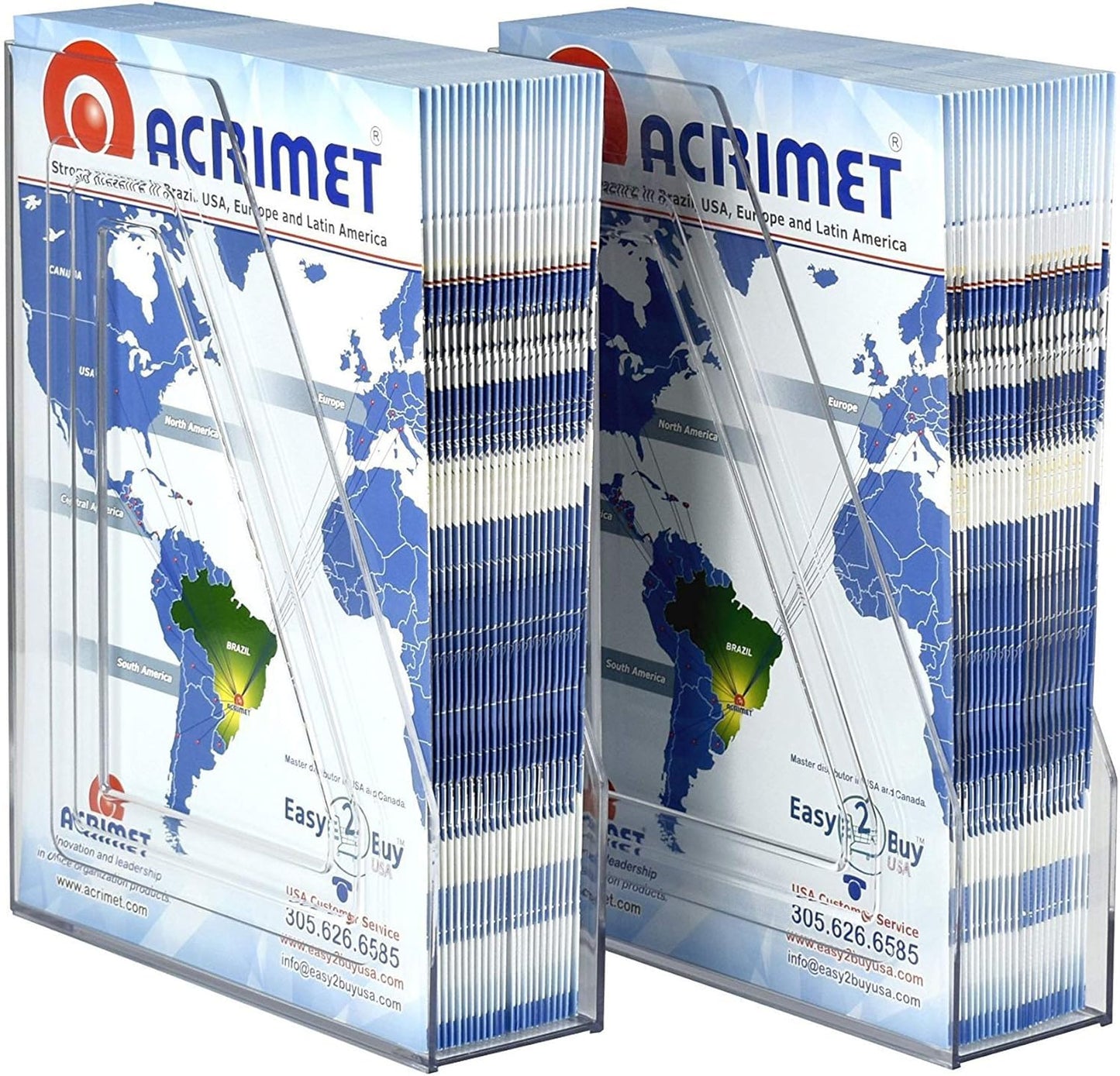Acrimet Magazine File Holder – Vertical Rack for Documents, Folders and Mail, Durable Plastic Desk Organizer for Office & Home, Clear Crystal (2 Pack)