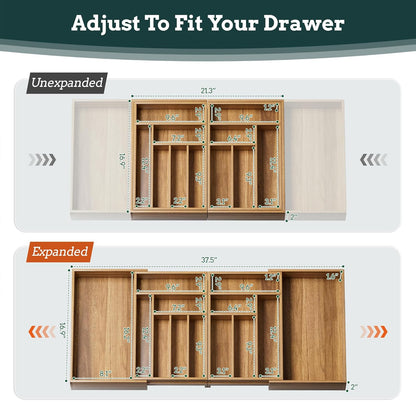 Silverware Organizer Large, Magnetic Connected Expandable 13 Slots Silverware Drawer Organizer From 21 to 37.4 Inches, Adjustable Flatware and Cutlery Holder, Bamboo Utensil Tray for Kitchen Natural