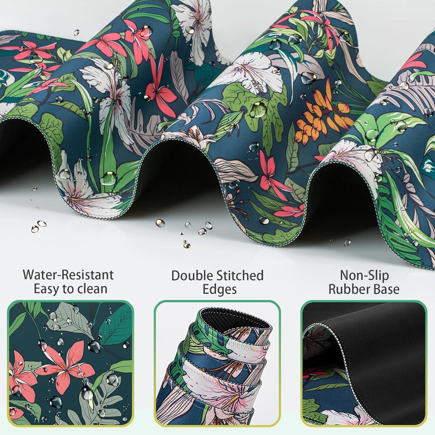 Desk Mat, Large Gaming Mouse Pad with Wrist Rest, 4in1 XXL Mousepad+Keyboard Wrist Rest+Mouse Pad Wrist Support+Cup Coaster Set Ergonomic Floral Computer Desk Arm Wrist for Decor Home Office Women