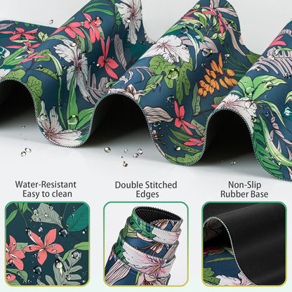 Desk Mat, Large Gaming Mouse Pad with Wrist Rest, 4in1 XXL Mousepad+Keyboard Wrist Rest+Mouse Pad Wrist Support+Cup Coaster Set Ergonomic Floral Computer Desk Arm Wrist for Decor Home Office Women
