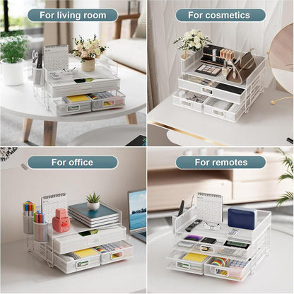 Marbrasse 3 Tier Mesh Desk Organizer with Drawer, Multi-Functional Desk Organizers and Accessories, Paper Letter Organizer with 2 Pen Holder for Home Office Supplies (Black)