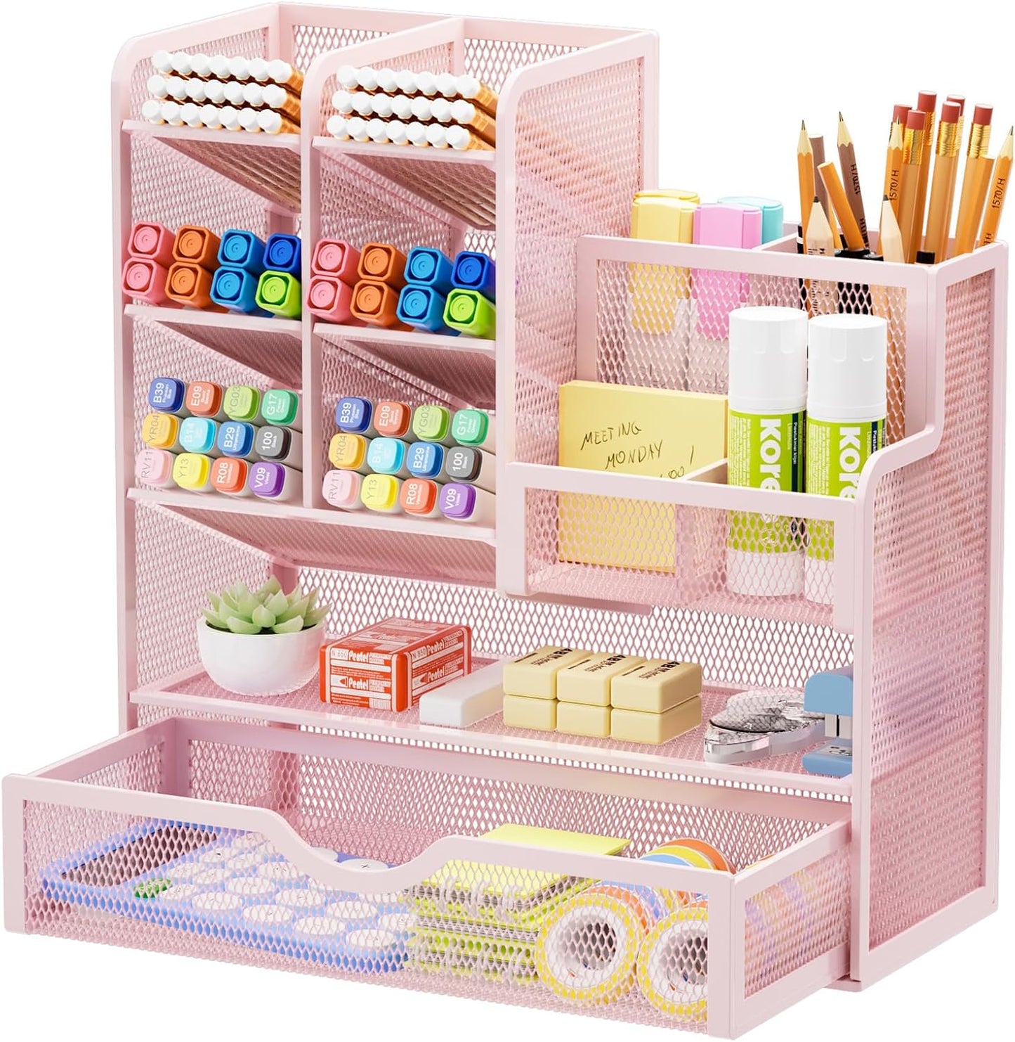 Marbrasse Mesh Pen Holder for Desk, Multi-Functional Pencil Organizer with Drawer, Desk Organizers and Accessories for Office Art Supplies (Black)