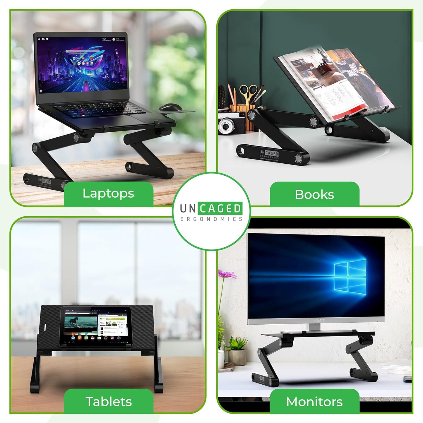 Uncaged Ergonomics WorkEZ Adjustable Laptop Stand for Desk, Laptop Stand Adjustable Height, Foldable Aluminum Cooling Computer Holder & Riser for Desk Bed, White, XL