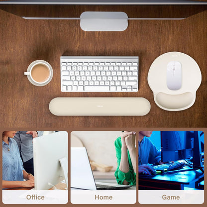 MOSISO Wrist Rest Support for Mouse Pad&Keyboard Set, Circle Curved Ergonomic Mousepad&Coaster Non-Slip Base Home/Office Pain Relief&Easy Typing Pad with Soft Cloth&Silicone Lining, Antique Green