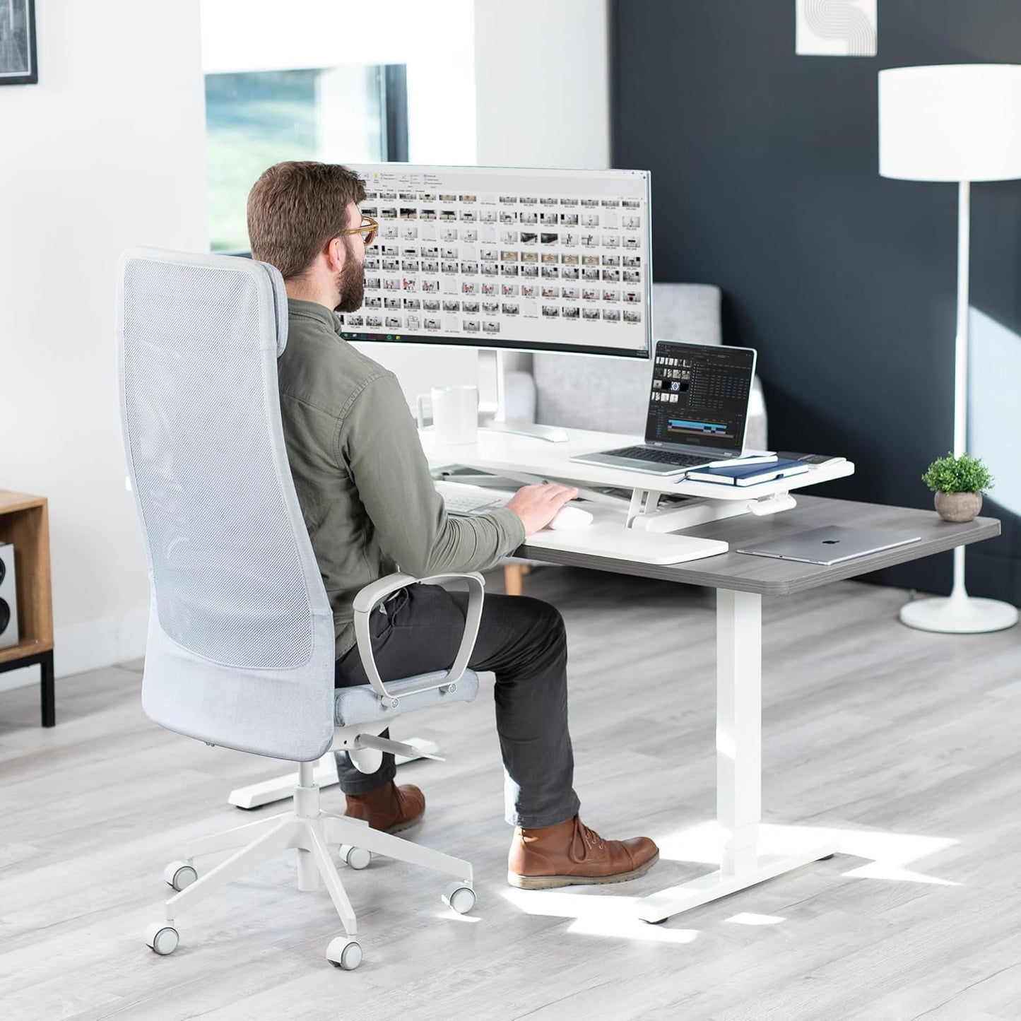 VIVO 26 inch Desk Converter, K Series, Height Adjustable Sit to Stand Riser, Dual Monitor and Laptop Workstation with Keyboard Tray, Black, DESK-V026KB