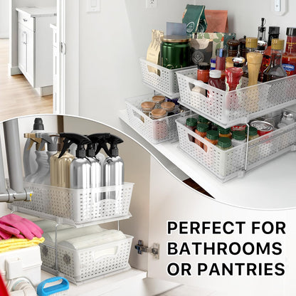 Simple Houseware 2 Tier Bathroom Organizer Tray Pull-Out Sliding Drawer, Under Sink Storage, Black