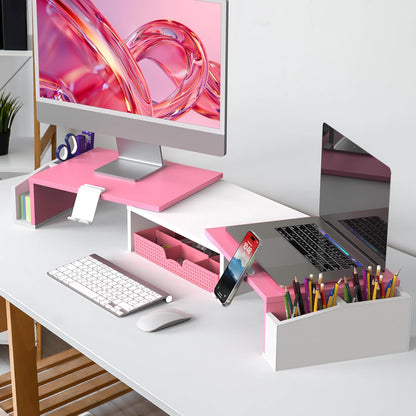 Simple Houseware Desk Dual Monitor Stand Riser with Drawer, Black