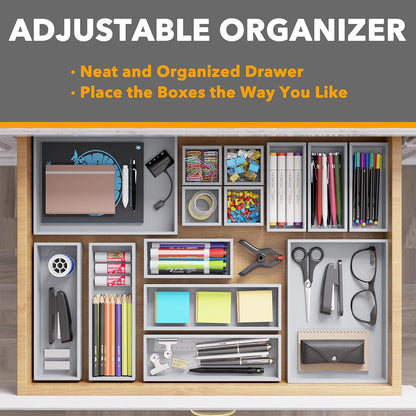 SpaceAid 14-Piece Bamboo Drawer Organizer Storage Boxes Set, Wood Tray Junk Drawer Organizers Multi-Use Divider Bins for Kitchen, Bathroom, Office Desk and Makeup Organization (14 Pack, Natural)