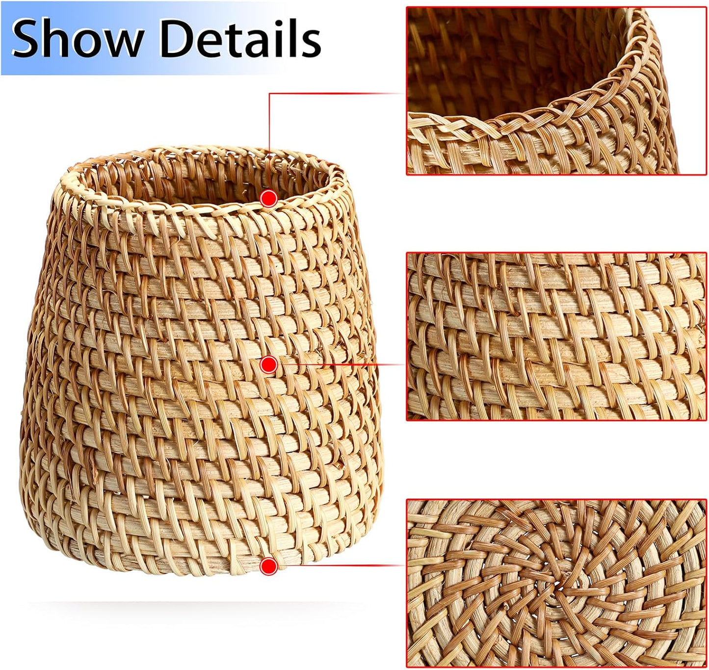 BTSKY Rattan Pen Cup, Handmade Desk Pencil Holders Makeup Brush Holder Multi-Functional Woven Basket Office&Home Desktop Organizer(Cone)