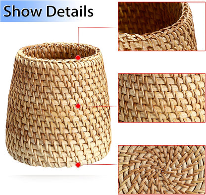 BTSKY Rattan Pen Cup, Handmade Desk Pencil Holders Makeup Brush Holder Multi-Functional Woven Basket Office&Home Desktop Organizer(Cone)