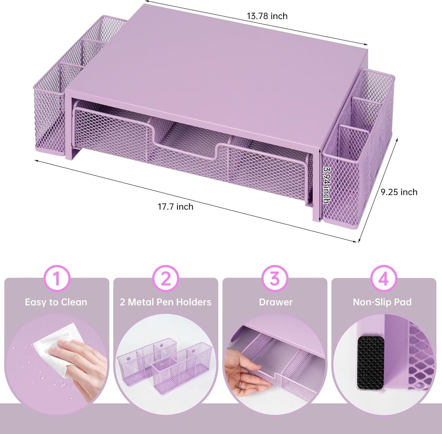 Qupui Computer Monitor Stand Riser with Drawer and Pen Holders, Desk Organizer Shelf and Accessories, Office Desk Accessories, Office Organization, Black
