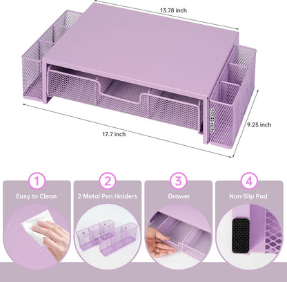 Qupui Computer Monitor Stand Riser with Drawer and Pen Holders, Desk Organizer Shelf and Accessories, Office Desk Accessories, Office Organization, Black