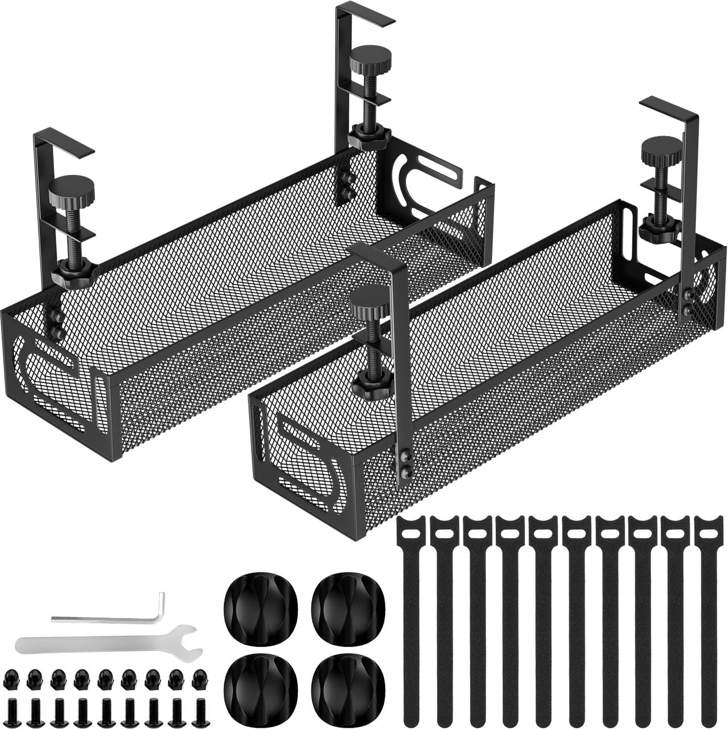 Cable Management, 25'' Cable Management Under Desk No Drill, Metal Cord Organizer with Clamp for Standing Desk, Cable Organizer for Home Office, Black