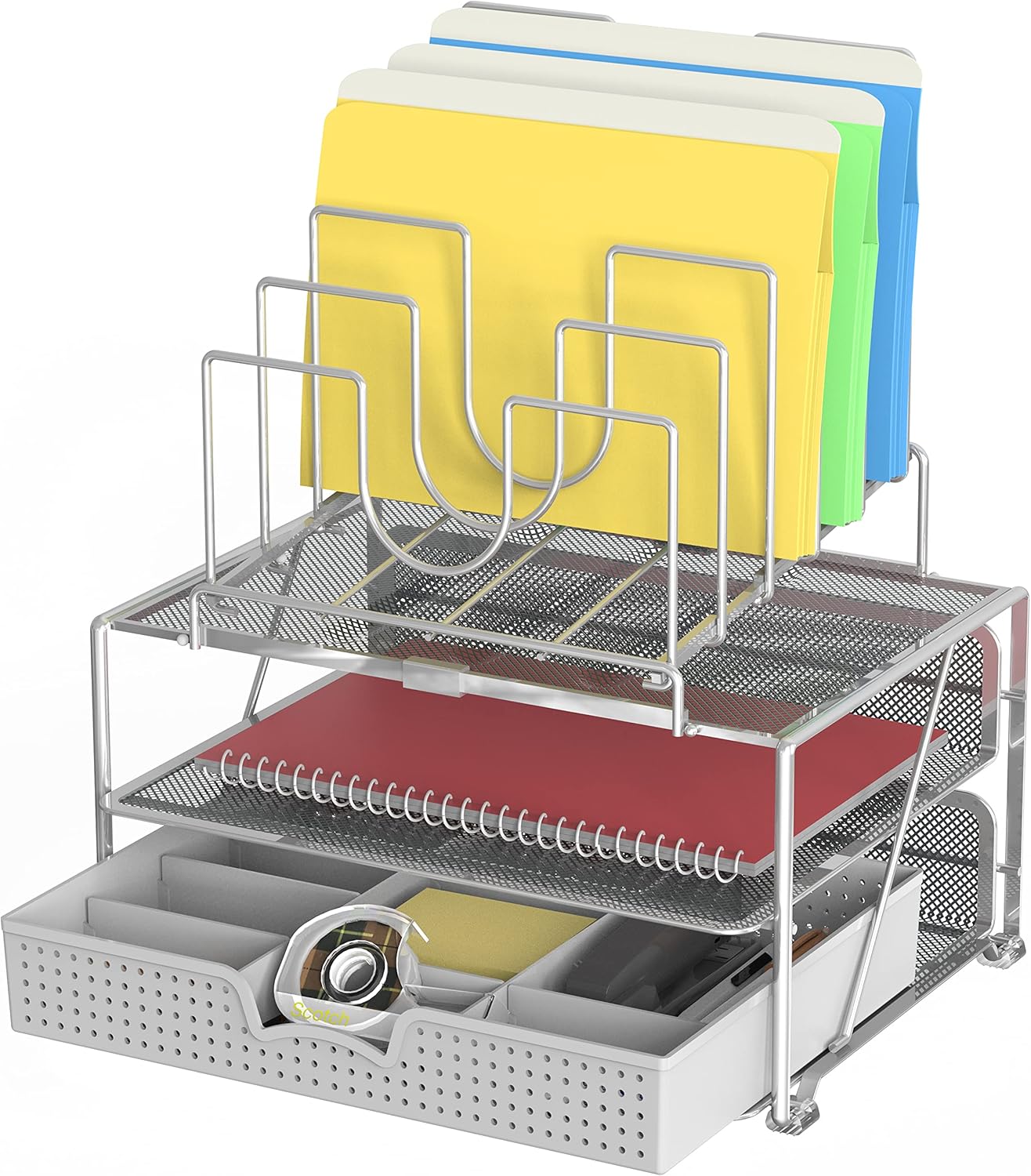 Deco Brothers Desktop File Organizer with Double Tray and 5 Folder Stand, Black