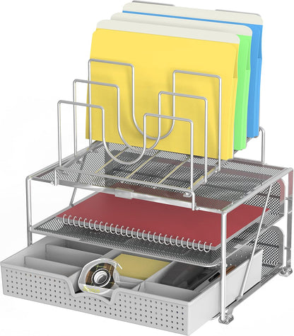 Deco Brothers Desktop File Organizer with Double Tray and 5 Folder Stand, Black