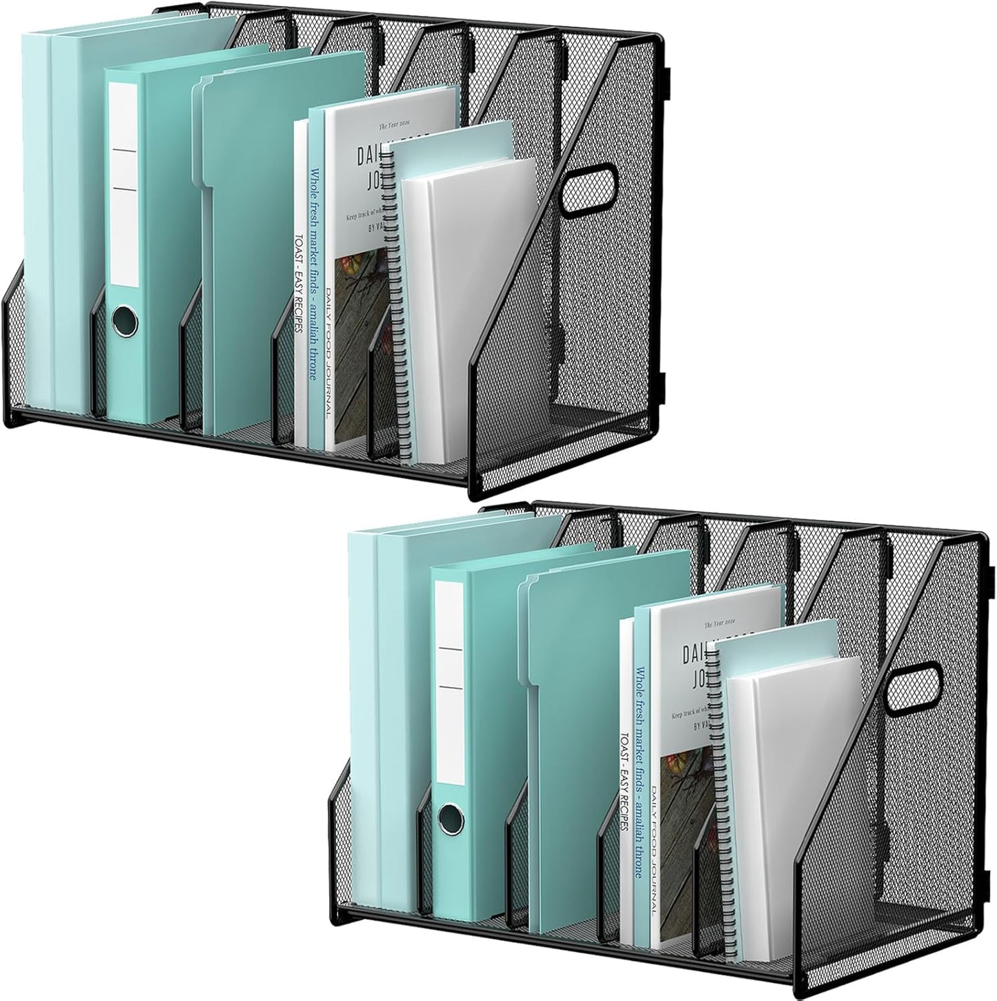Gawerk Desktop File Magazine Folder Holder 5 Vertical Compartments, Desk Organizer Vertical Magazine Folder Organize with Side Handles, for Office Home School, Black