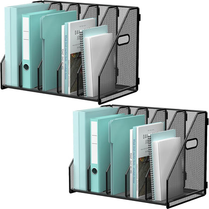 Gawerk Desktop File Magazine Folder Holder 5 Vertical Compartments, Desk Organizer Vertical Magazine Folder Organize with Side Handles, for Office Home School, Black