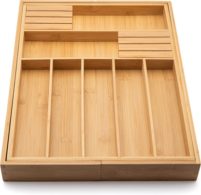 Purawood Kitchen Drawer Organizer - Expandable Utensil Drawer Organizer for Kitchen, Cutlery Tray & Silverware Organizer, 3-5 Slots - Bamboo Organizer for Utensils & Flatware (Natural)