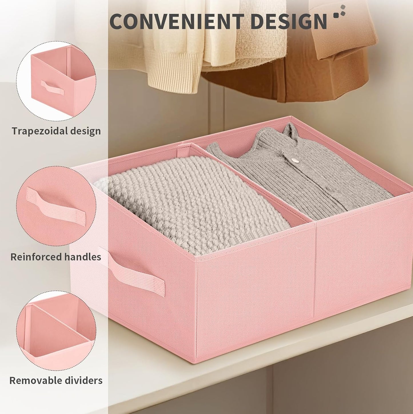 DIMJ Closet Storage Bins, 6 Pack Storage Baskets for Shelves, Foldable Closet Organizer with Handle, Linen Closet Organizers and Storage for Clothes, Toys, Towel, Books (Black)