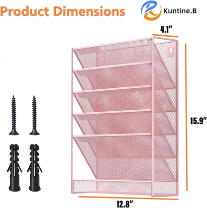 Kuntine.B Wall File Organizer Office Hanging Magazine Holder Wall File Organizer for Office Home (Black, 5 Tier)